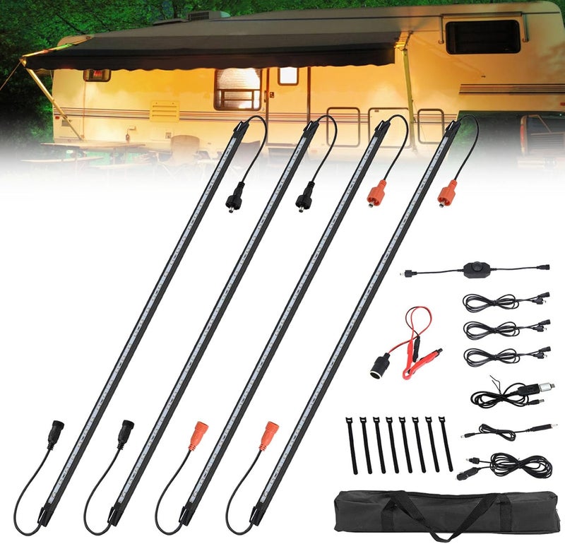 NOVA AUTO 12V LED Interior Light Bar Kit Dimmable IP67 Waterproof Camping String Lights, Aluminum Magnetic Mount Exterior Lights,Portable Lighting for RV, Camping Tent Car Trailer Boat (4 Pack) - Image 1